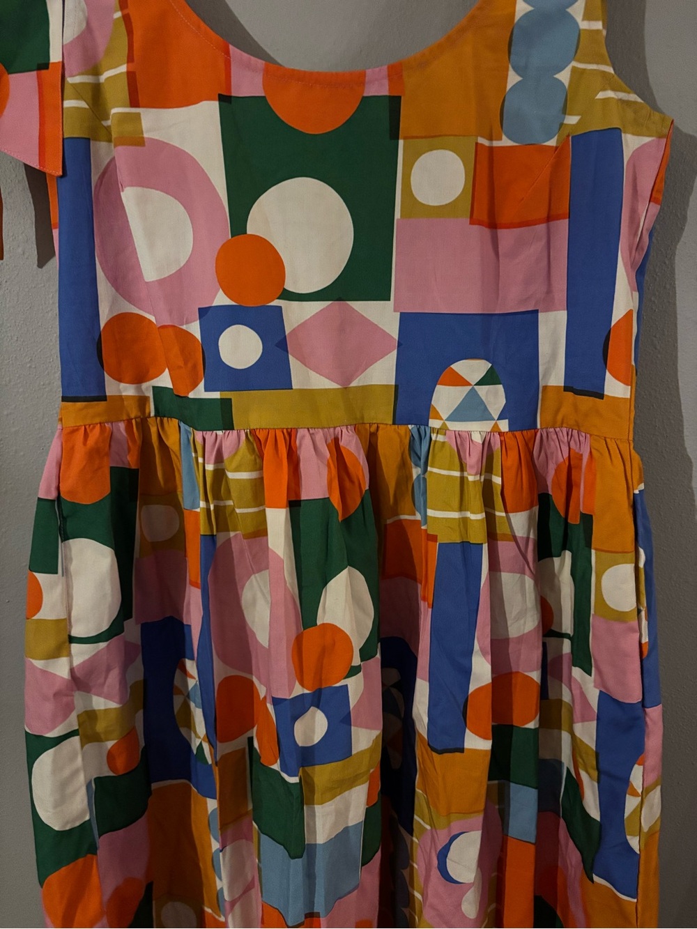 Geometric Tie-Shoulder Midi Dress in Pink, Blue, Green, Yellow, Orange - Picture 8 of 11